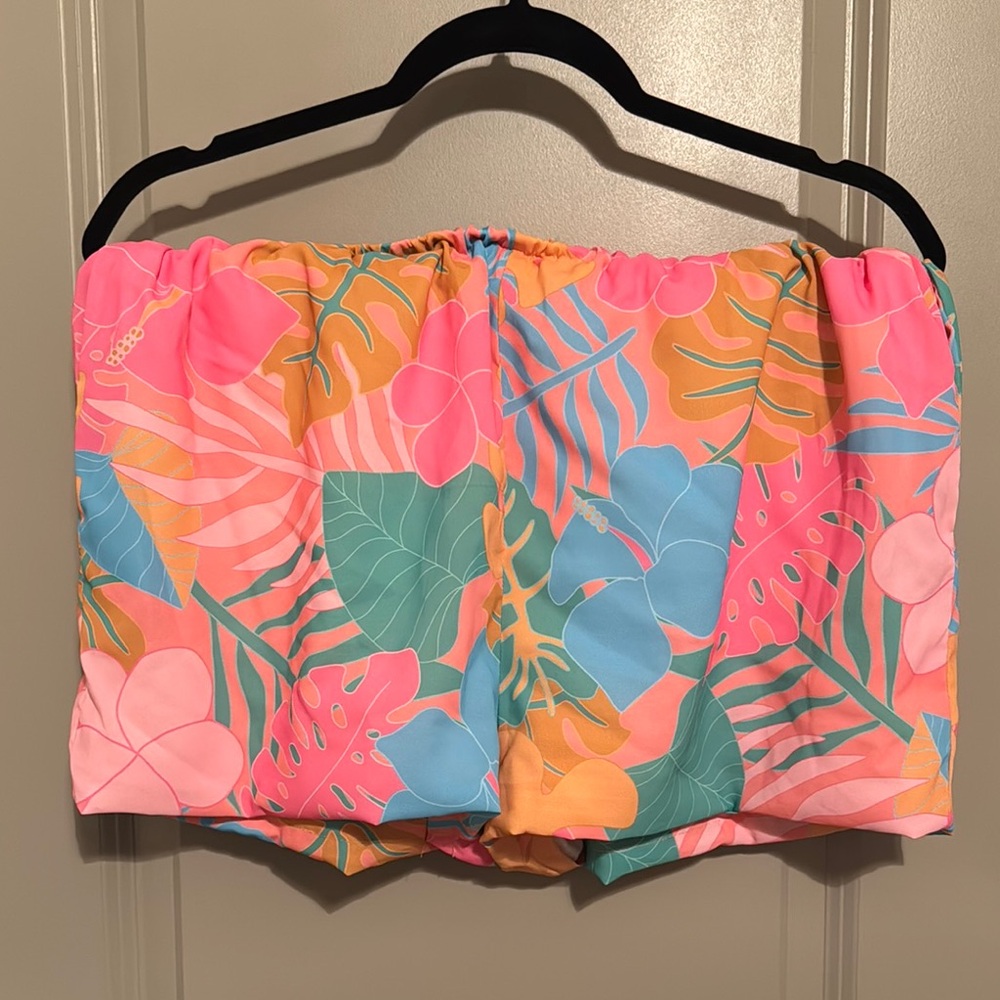 Pink Lily Tropical High Waist Shorts in Pink and Orange
